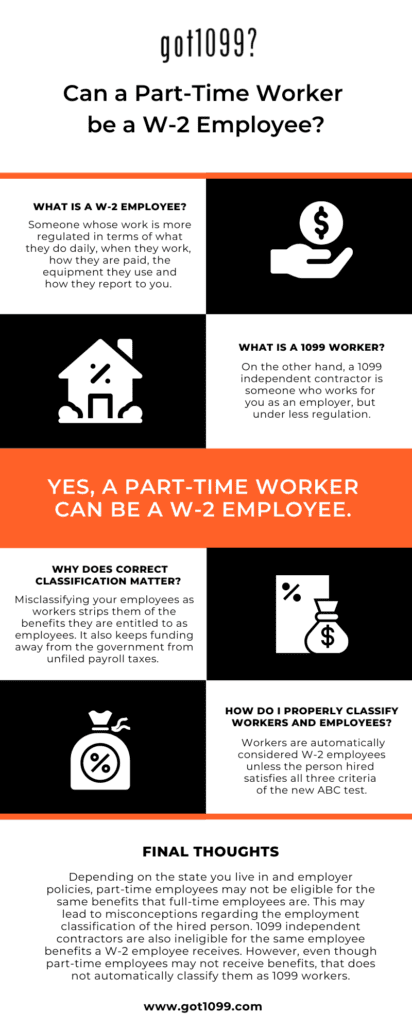 A part-time worker can be a W-2 employee